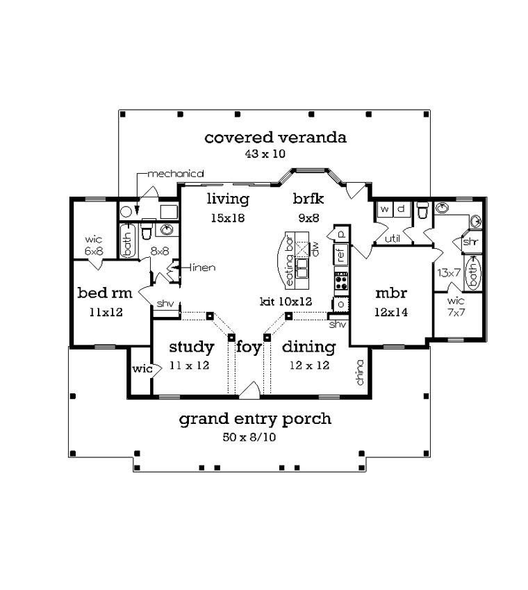 Farmhouse Southern Level One of Plan 65973