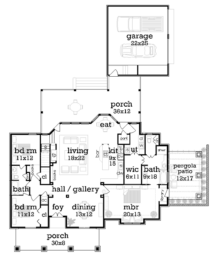 Farmhouse Level One of Plan 65999