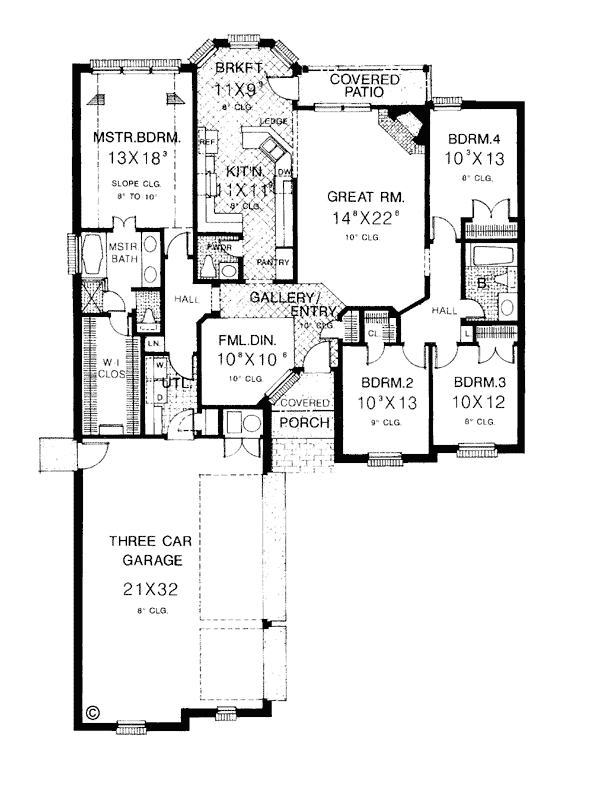 One-Story Traditional Level One of Plan 66001