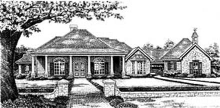 Colonial Southern Elevation of Plan 66007
