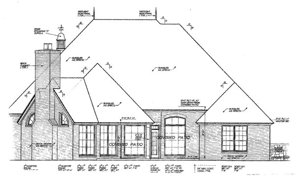 One-Story Tudor Victorian Rear Elevation of Plan 66009