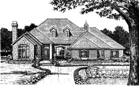 European One-Story Elevation of Plan 66024