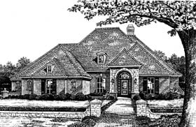 European One-Story Elevation of Plan 66025