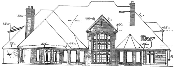 European French Country Tudor Victorian Rear Elevation of Plan 66026