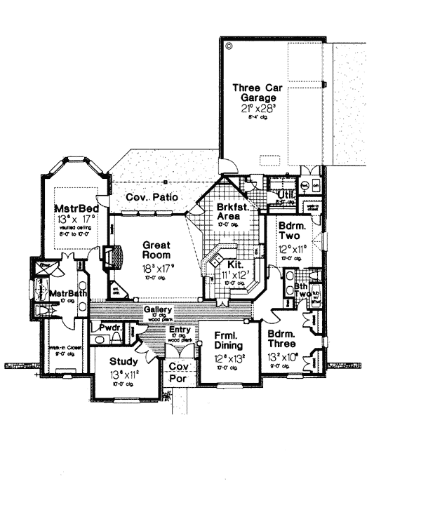 European One-Story Tudor Level One of Plan 66039