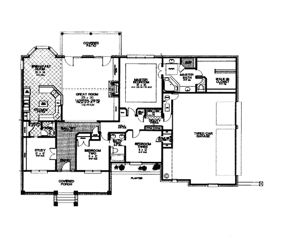 Colonial Country One-Story Level One of Plan 66048