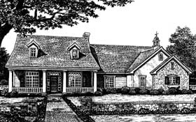 Colonial Country One-Story Elevation of Plan 66048