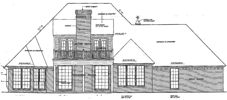 European One-Story Tudor Victorian Rear Elevation of Plan 66053