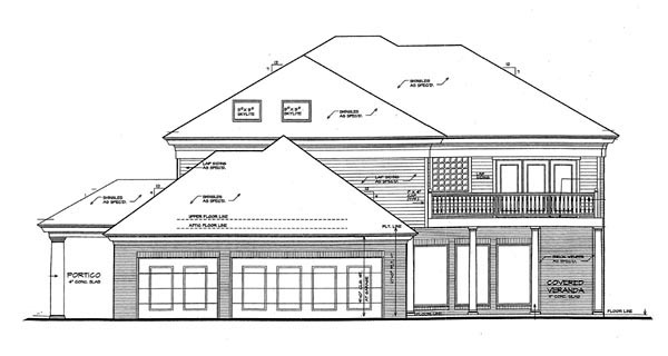 European French Country Rear Elevation of Plan 66064