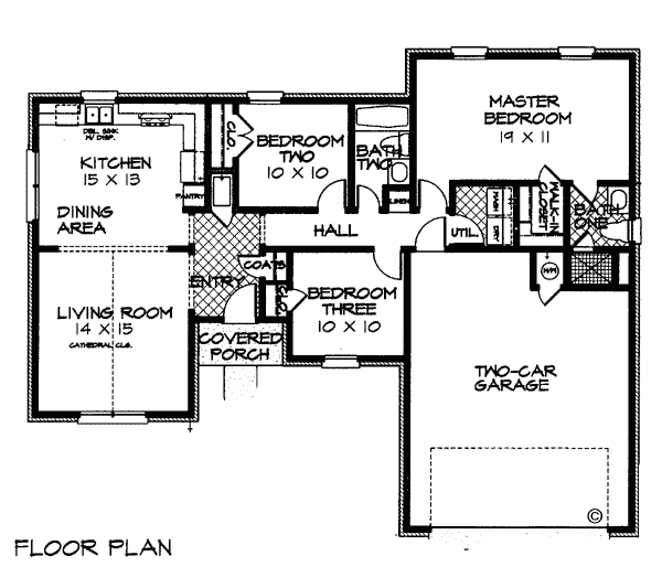 One-Story Ranch Traditional Level One of Plan 66066
