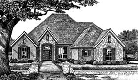 European One-Story Tudor Elevation of Plan 66072