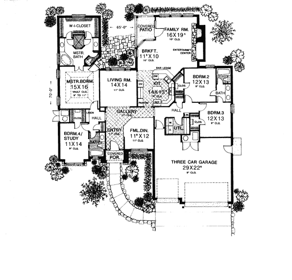 One-Story Tudor Level One of Plan 66073