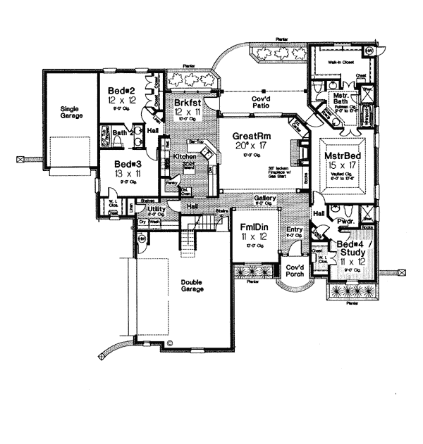 European One-Story Tudor Level One of Plan 66074