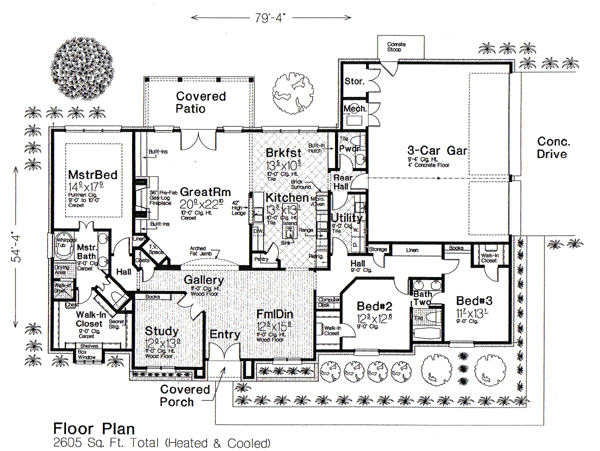 Traditional House Plan 66077 with 3 Beds, 3 Baths, 3 Car Garage Level One