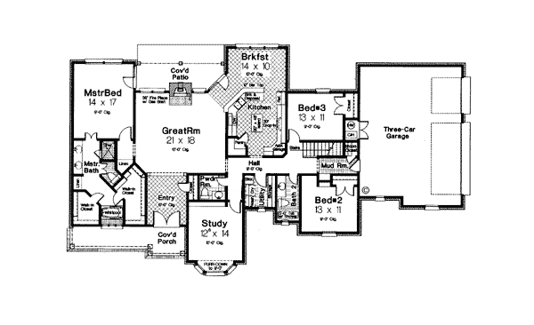 One-Story Traditional Level One of Plan 66081