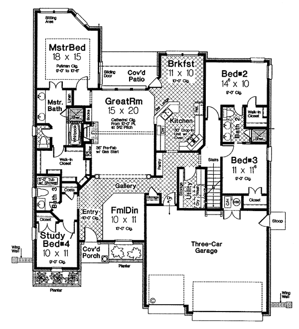 One-Story Traditional Level One of Plan 66090