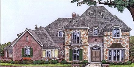 French Country Tudor Elevation of Plan 66097