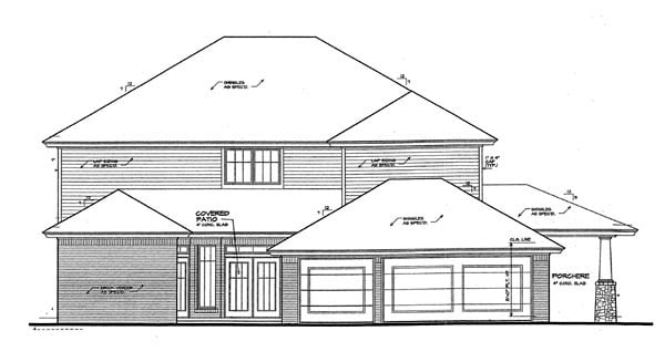Craftsman European French Country Rear Elevation of Plan 66104