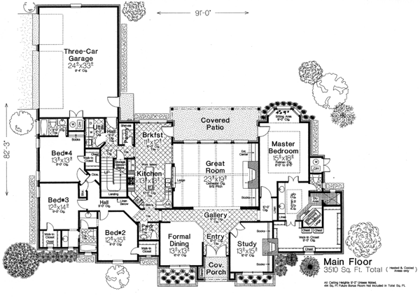 Bungalow European French Country One-Story Traditional Level One of Plan 66115