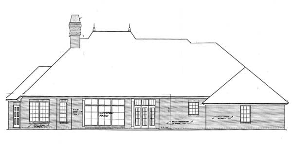 One-Story Rear Elevation of Plan 66121