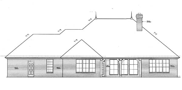 One-Story Rear Elevation of Plan 66124