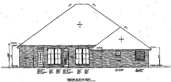 One-Story Rear Elevation of Plan 66128