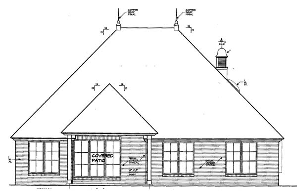 One-Story Rear Elevation of Plan 66131