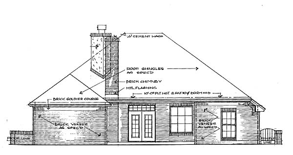 One-Story Rear Elevation of Plan 66141