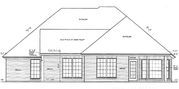 One-Story Rear Elevation of Plan 66150