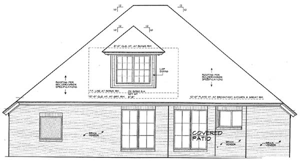 One-Story Rear Elevation of Plan 66151