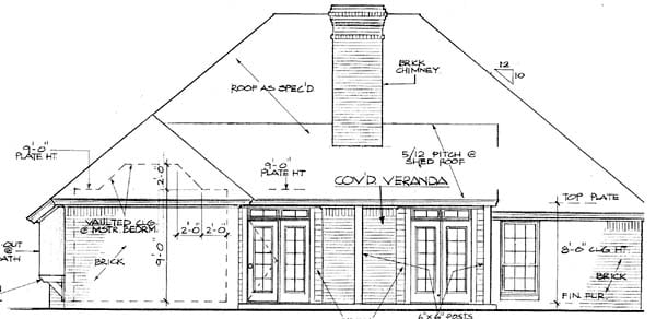 Narrow Lot One-Story Rear Elevation of Plan 66152