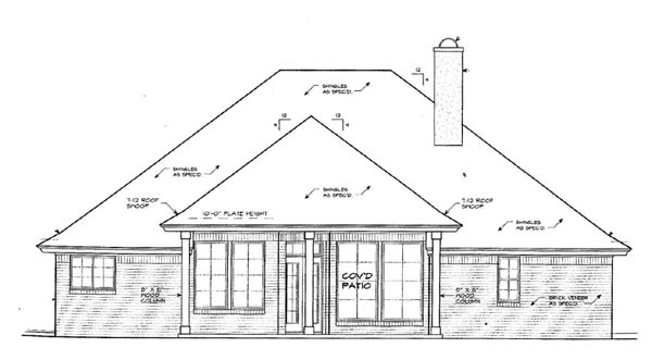 Narrow Lot One-Story Rear Elevation of Plan 66153