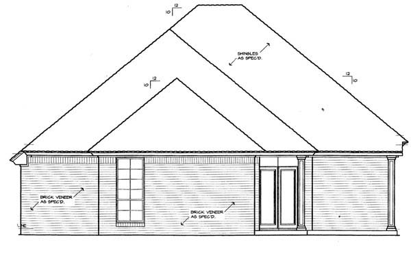 Narrow Lot One-Story Rear Elevation of Plan 66155