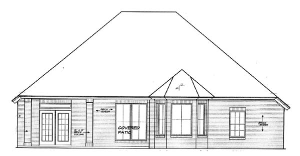 One-Story Rear Elevation of Plan 66156