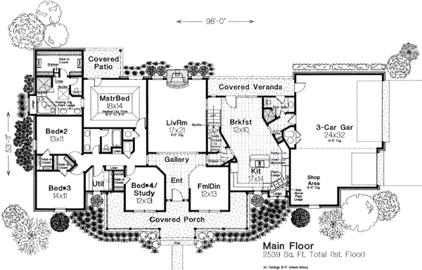 Farmhouse French Country Level One of Plan 66167