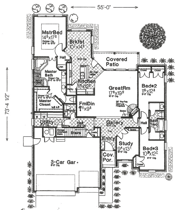 One-Story Traditional Level One of Plan 66204