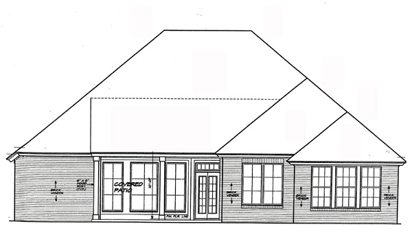 One-Story Traditional Rear Elevation of Plan 66204