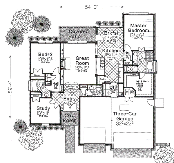 One-Story Traditional Level One of Plan 66207