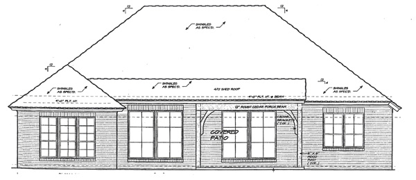 One-Story Traditional Rear Elevation of Plan 66207