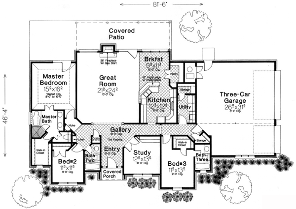 One-Story Traditional Level One of Plan 66208