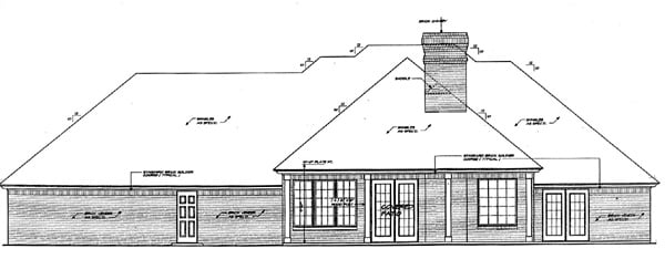 One-Story Traditional Rear Elevation of Plan 66208