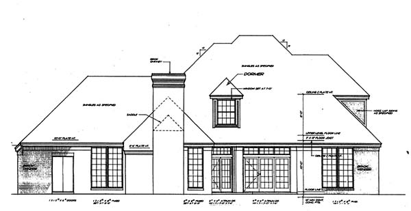 French Country Rear Elevation of Plan 66227