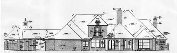 French Country Southern Rear Elevation of Plan 66241