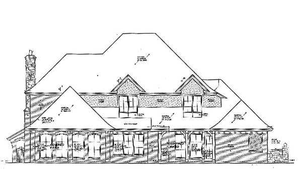 French Country Southern Rear Elevation of Plan 66242