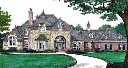 French Country Southern Elevation of Plan 66250