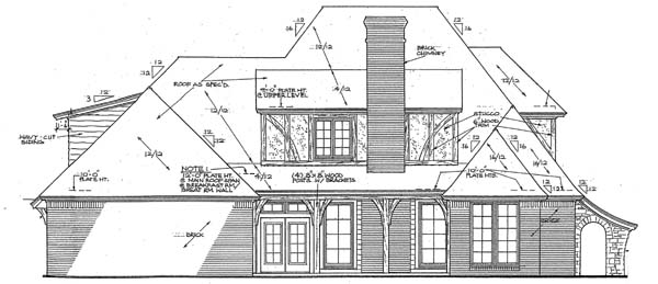 European French Country Rear Elevation of Plan 66271