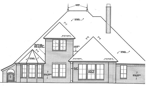 Country European Rear Elevation of Plan 66279