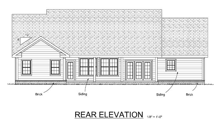 Traditional Rear Elevation of Plan 66447