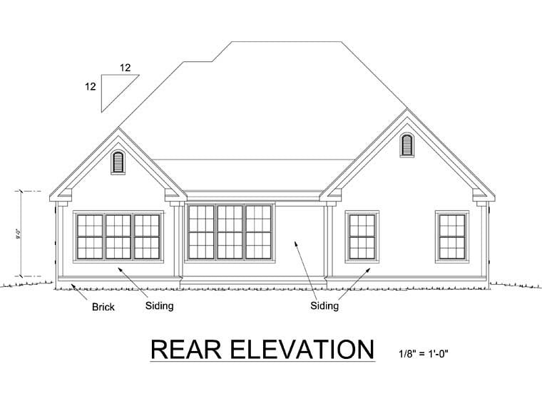 Traditional Rear Elevation of Plan 66449