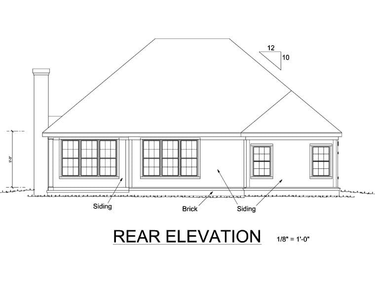 Traditional Rear Elevation of Plan 66450